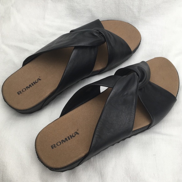 NWOB Romika Black Slide Sandals Women’s 41/9.5-10 - Picture 7 of 16